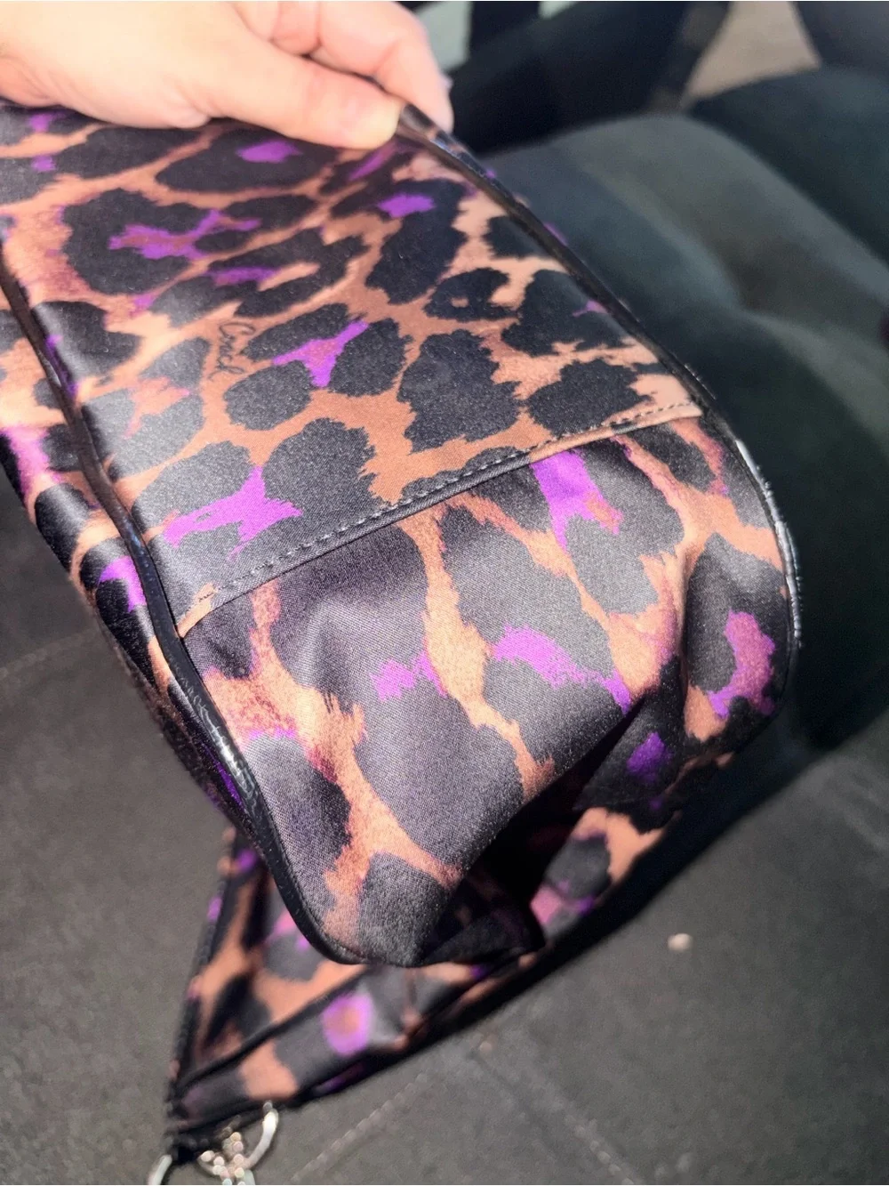 Coach Ocelot Leopard Print Shoulder Bag in Brown and Purple